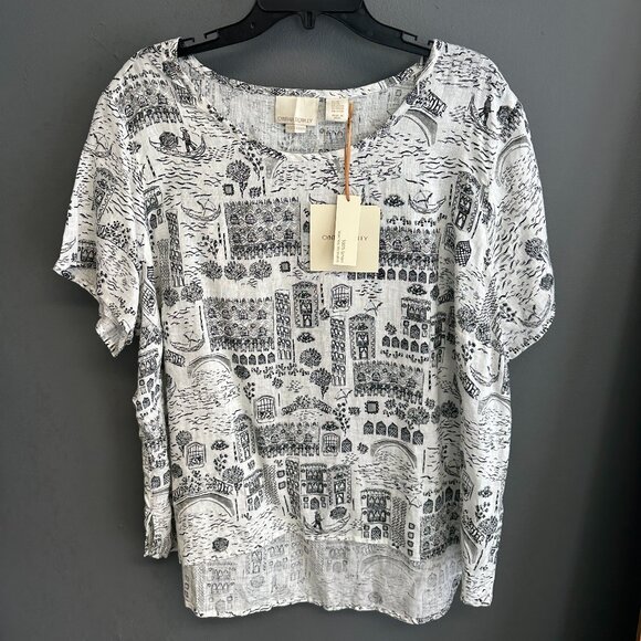 Cynthia Rowley Tops - Cynthia Rowley 100% Linen Womens 2X Florence Italy Print Top Romance European